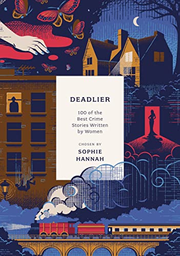 Book cover with a hand, houses, train, and butterflies in dark hues.