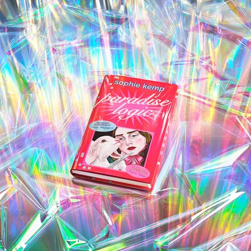 Paradise Logic book cover featuring a woman and a lamb on iridescent crinkled foil.