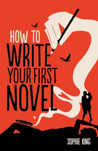 Book cover: "How To Write Your First Novel" with illustrated hand and figures.