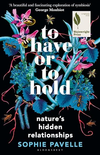 Book cover featuring botanical illustrations of blue plants and insects on a black background.