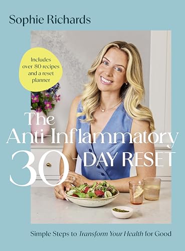 Book cover featuring a woman with a salad, titled “The Anti-Inflammatory 30-Day Reset.”