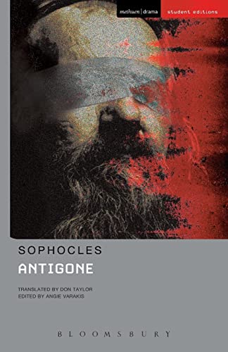 Book cover for Antigone by Sophocles featuring a stylized, distressed portrait of a man.