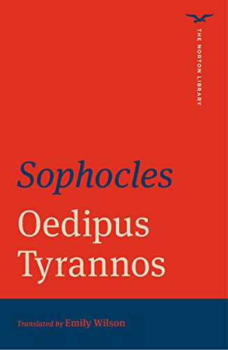 Red book cover with white and gold text: "Sophocles Oedipus Tyrannos".
