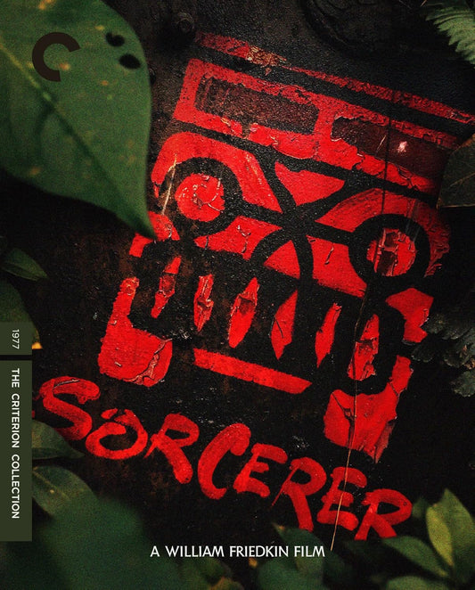 Sorcerer" film cover with red, distressed lettering on a dark, leafy background.