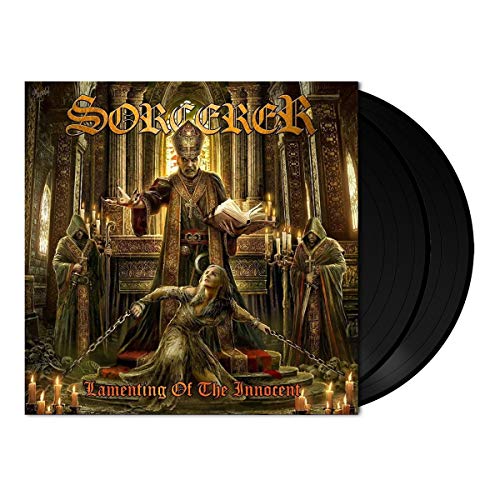 Vinyl record album cover featuring a medieval scene with a chained figure and robed figures.