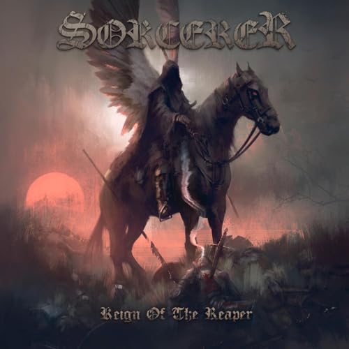 Dark fantasy album cover featuring a cloaked figure on horseback with a grim reaper.