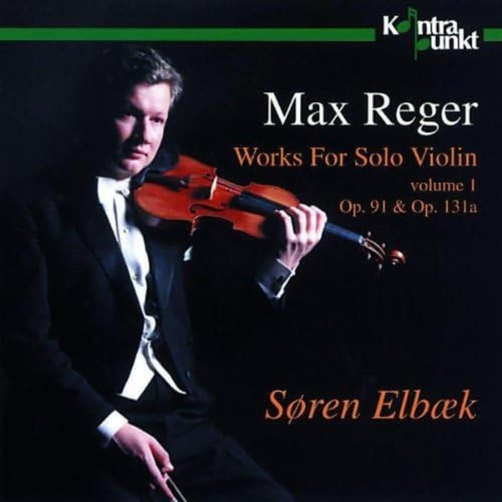 CD cover featuring violinist Søren Elbaek and text "Max Reger.