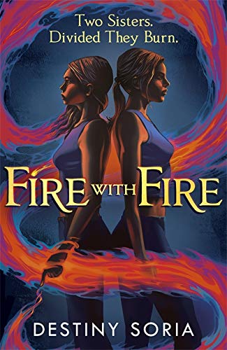 Book cover: two women back-to-back, surrounded by swirling orange and blue flames.