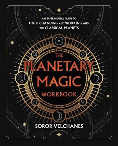 Book cover with planetary symbols and gold text on a dark background.