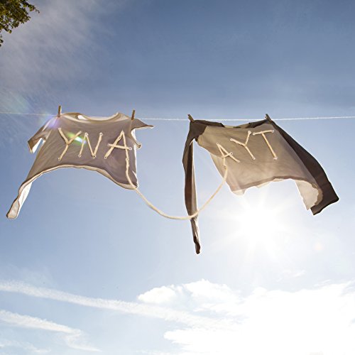 Album cover for Sorority Noise's "YNAAYT" featuring torn fabric on a line.