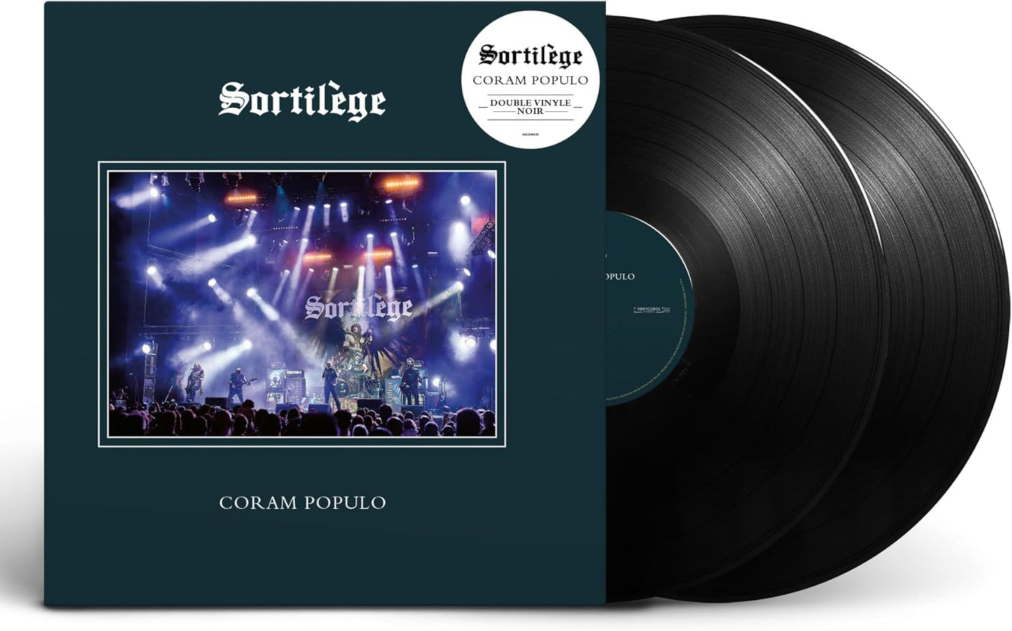 Sortilege “Coram Populo” double vinyl record with concert photo cover.