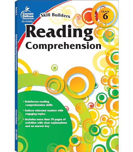 6th grade reading comprehension workbook with colorful circles and text.