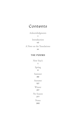 Book’s table of contents listing sections like “Spring,” “Summer,” and “Notes.”