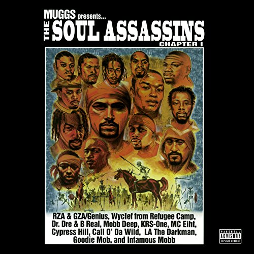 Album cover featuring portraits of various hip-hop artists above a scene of skeleton warriors.