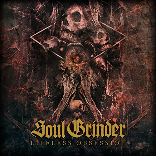 Dark, textured album cover with skulls, eyes, and band/album titles.