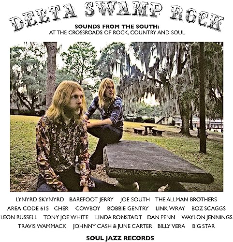 Album cover: "Delta Swamp Rock" featuring musicians in a rural setting.