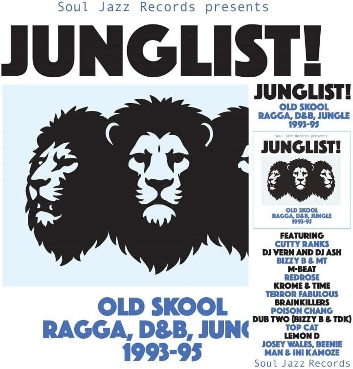 Album cover featuring three stylized black lion heads on a light blue background.