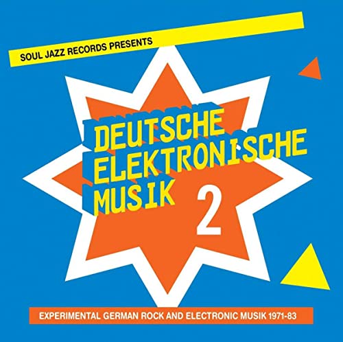 CD cover: orange starburst with text "Deutsche Elektronische Musik 2" on blue background.