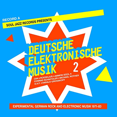 Album cover for “Deutsche Elektronische Musik” with red star and yellow accents.