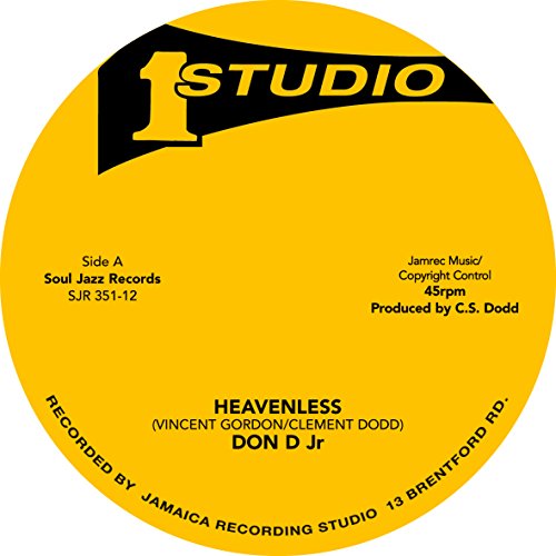 Yellow vinyl record label with black text: “STU” and “Heavenless.”