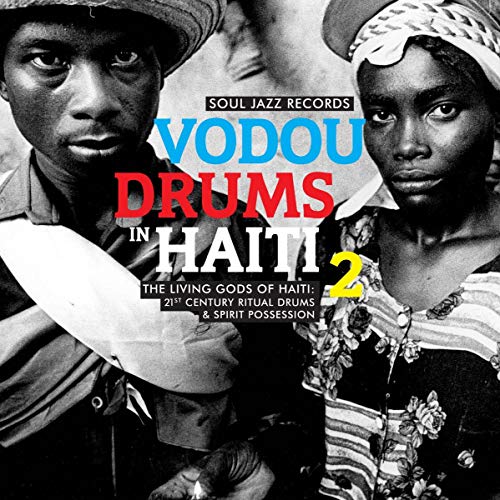 Black and white portrait of two Haitian people, album cover for Vodou Drums in Haiti 2.