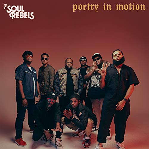 "Album cover featuring seven men posing in front of a red background."