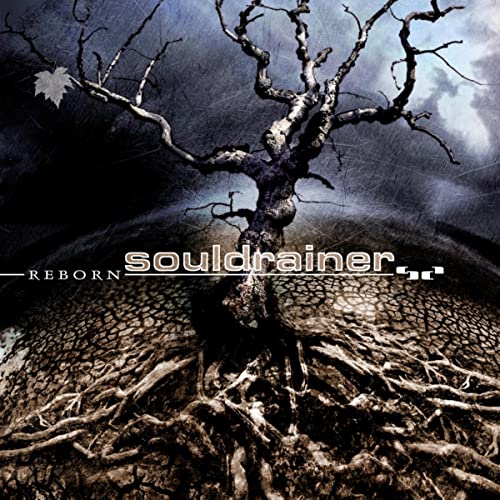 Dark, twisted tree roots against a stormy sky with album title "Souldrainer.
