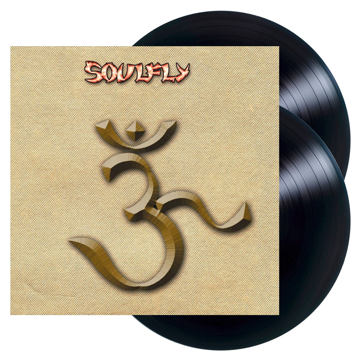Soulfly album cover with a golden Om symbol on textured background.