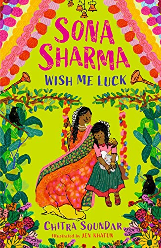 Book cover: two girls in colorful clothes amidst vibrant floral illustrations.