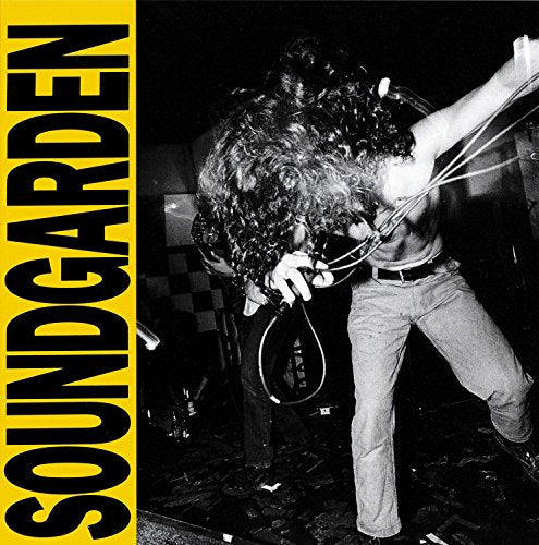 Soundgarden album cover: black and white photo of a performing musician.
