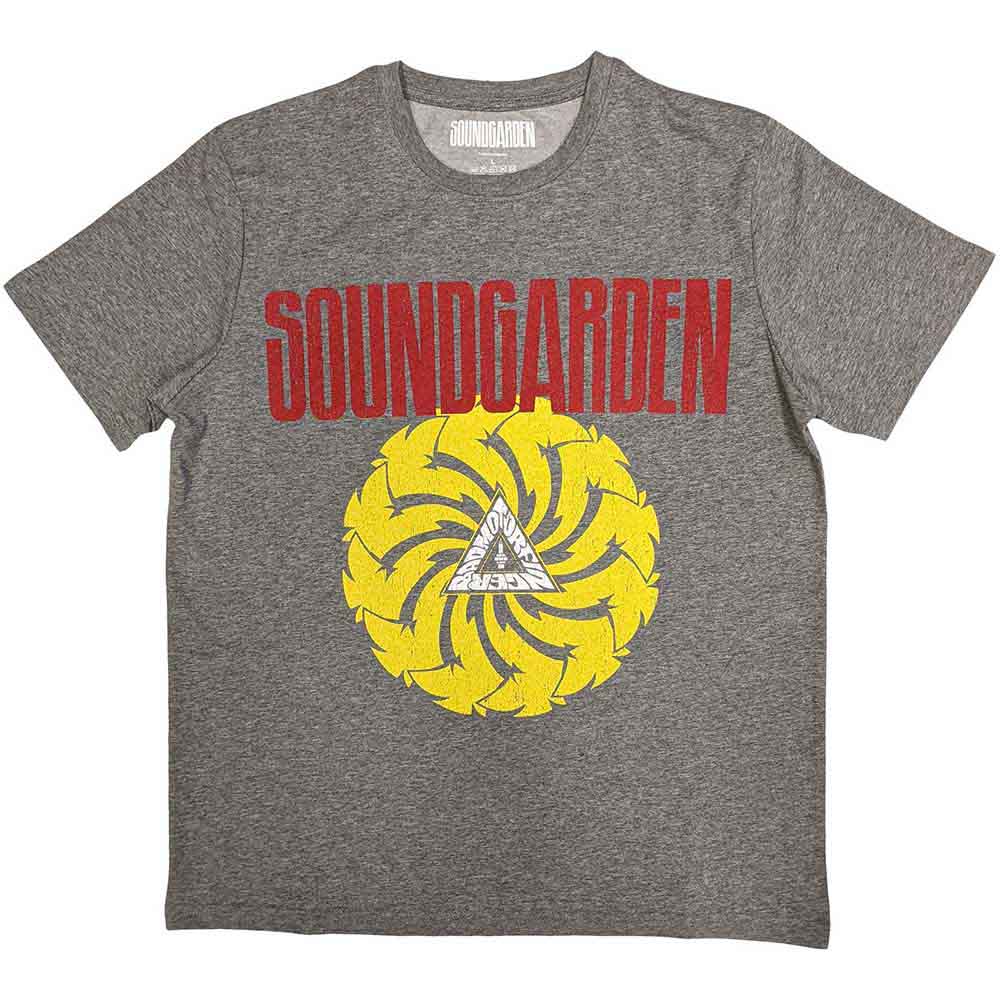 Gray Soundgarden t-shirt with the "Badmotorfinger" album art design.
