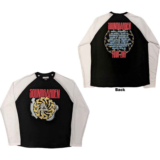 Black raglan t-shirt with Soundgarden’s 2017 tour back print, size large.
