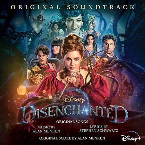 CD cover art for the Disney movie Disenchanted featuring the cast against dark foliage.