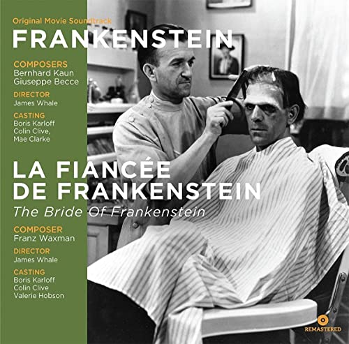 Frankenstein and Bride of Frankenstein soundtrack vinyl album cover with Boris Karloff.