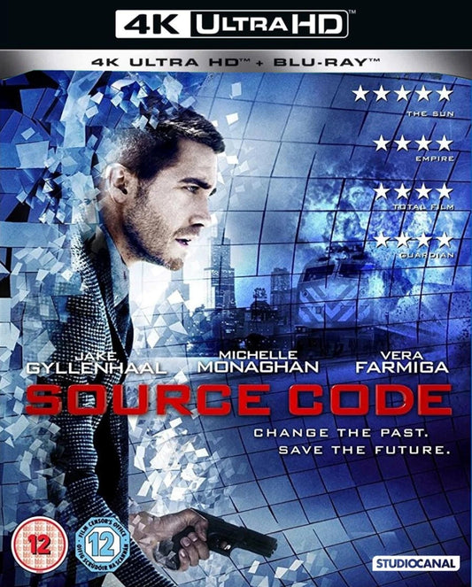 Source Code Blu-ray cover featuring Jake Gyllenhaal amidst shattered glass.