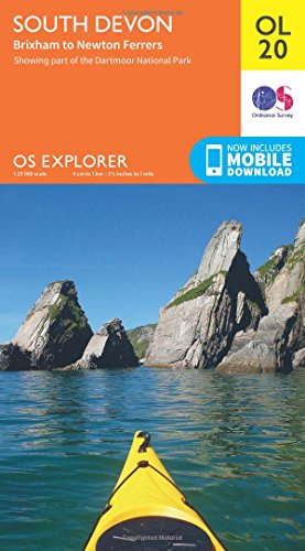 Ordnance Survey Explorer map cover for South Devon featuring a kayak on the water.