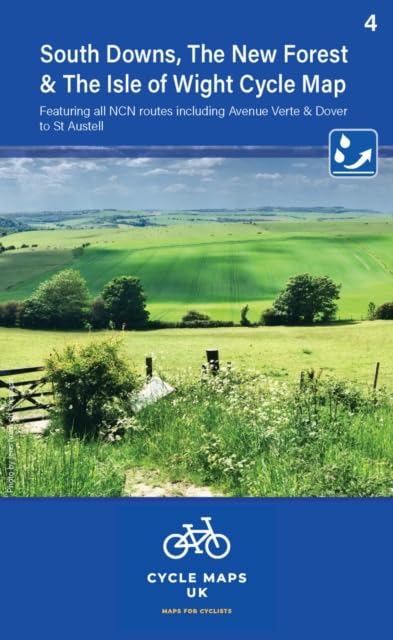 Cycle map cover featuring a green landscape and cyclist, South Downs region.