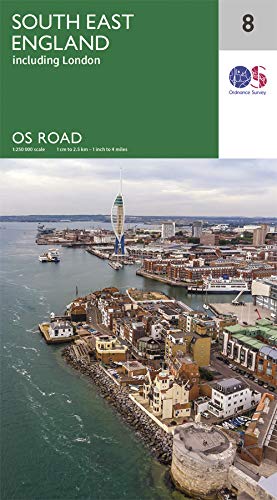 Ordnance Survey road map cover of South East England featuring Portsmouth harbor and Spinnaker Tower.