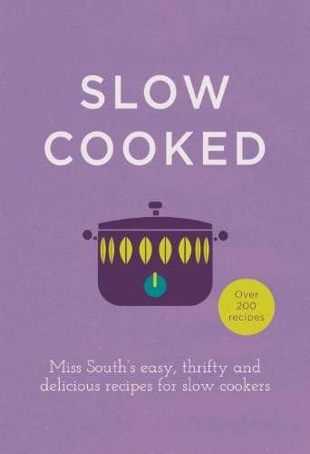 Cookbook cover with purple background and illustration of a slow cooker.
