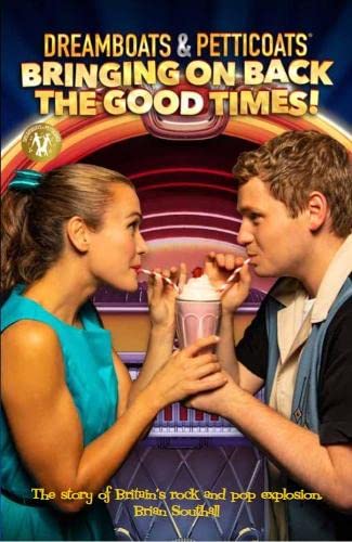 A young man and woman share a milkshake in front of a jukebox illustration.