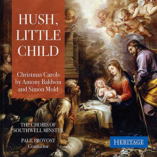 CD cover for “Hush Little Child” featuring Nativity scene painting.