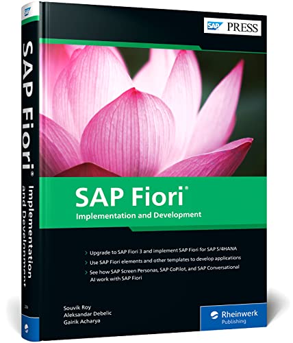 Book cover: "SAP Fiori: Implementation and Development" with a pink lotus.