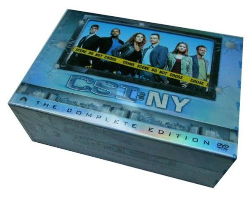 Box set for “CSI: NY” with cast photo and crime scene tape.
