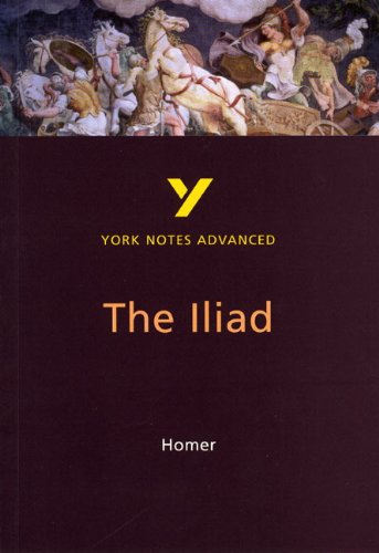 Cover of "The Iliad" York Notes Advanced, featuring a classical battle scene.