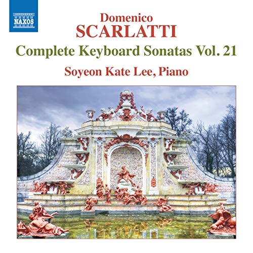 CD cover for Scarlatti keyboard sonatas, featuring a baroque garden fountain.