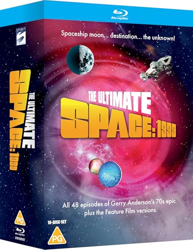 Blu-ray cover for "Space: 1999" featuring spaceships, planets, and colorful nebula.
