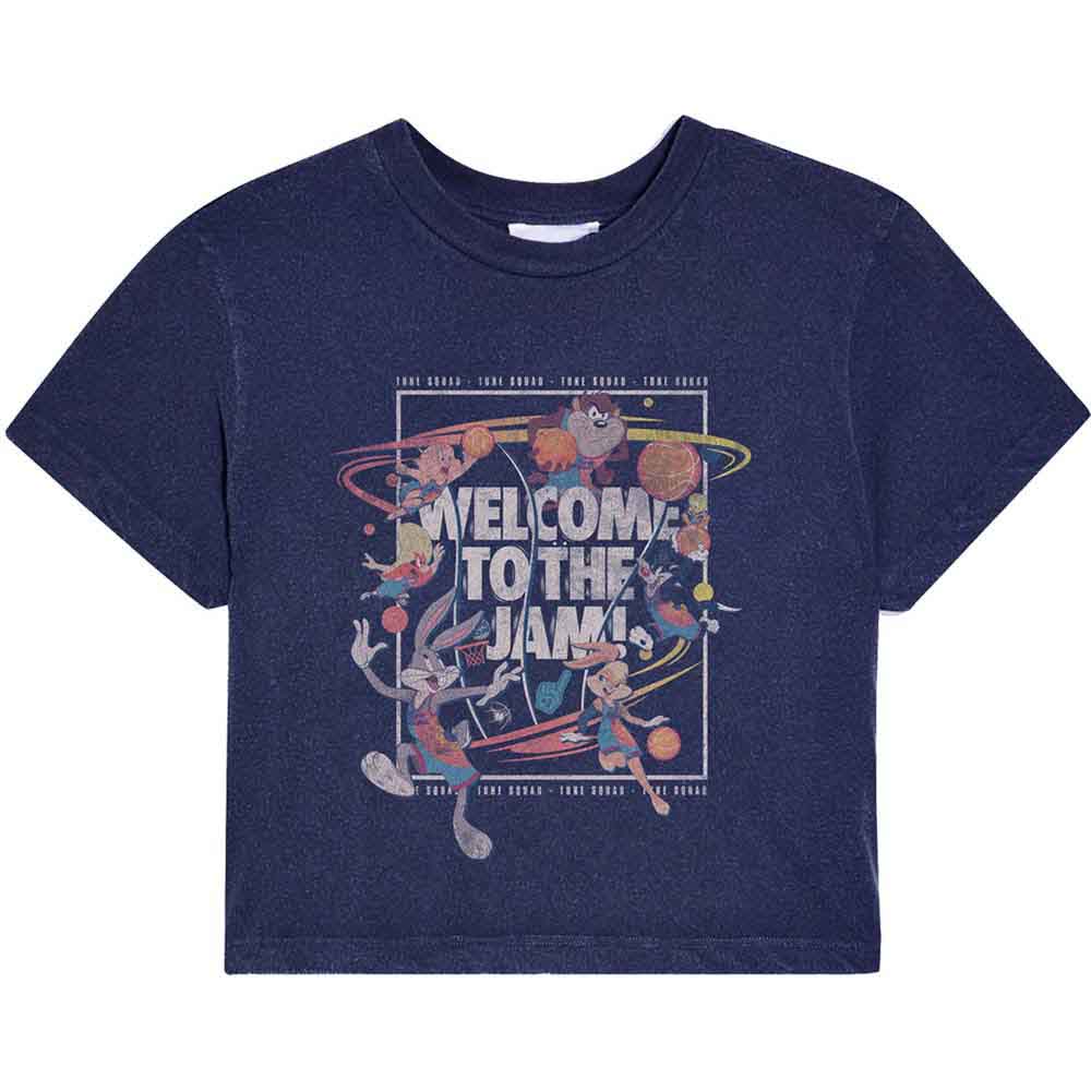 Navy blue crop top with "Space Jam: A New Legacy" cartoon logo.