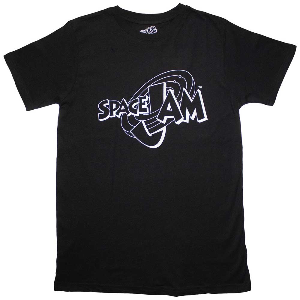 Black and white Space Jam logo on a small, unisex t-shirt.