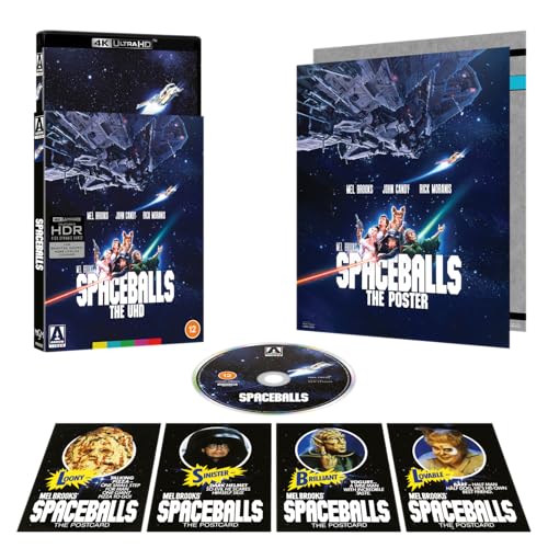 Spaceballs 4K Ultra HD Blu-ray set including case, poster, disc, and four character postcards.