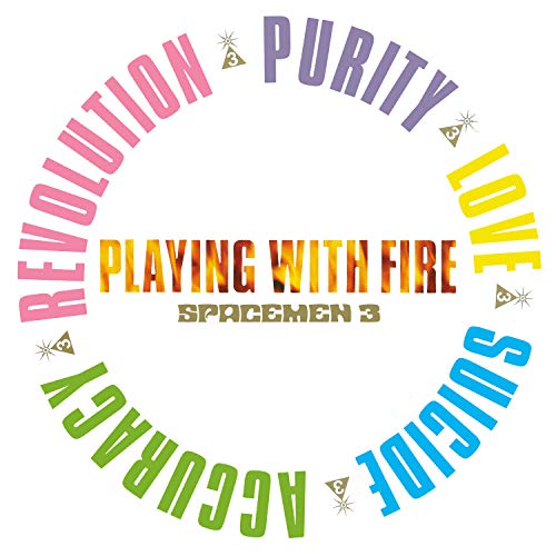 Playing With Fire" vinyl record cover with colorful text in a circular design.